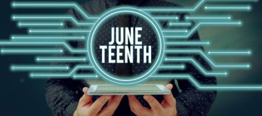 Birleşik Devletler 'de köleliğin sona ermesinin anısına Amerika' da yasal tatilde yazılmış ilham dolu Teenth Word metni