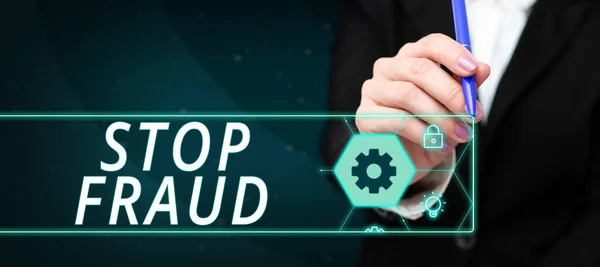 Text Sign Showing Stop Fraud Concept Meaning Campaign Advices People —  Fotos de Stock