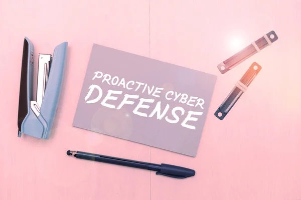Hand Writing Sign Proactive Cyber Defense Business Approach Acting Front — Stock Photo, Image