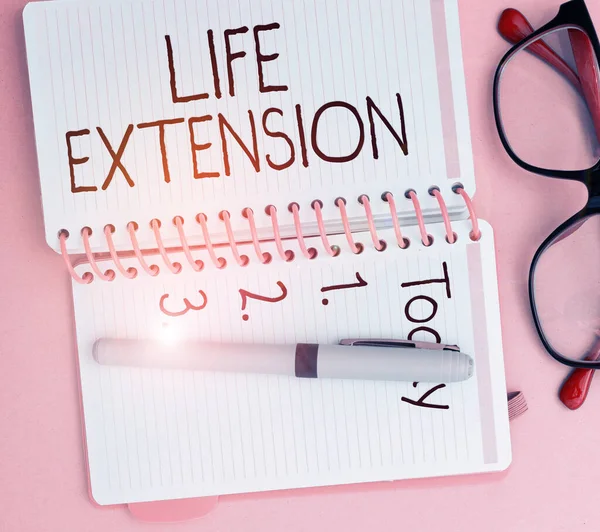 Handwriting text Life Extension, Business showcase able to continue working for longer than others of the same kind
