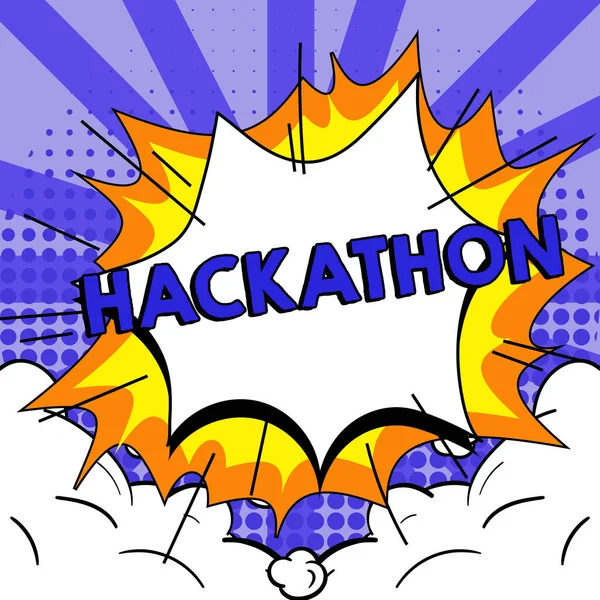 Podepsat Zobrazení Hackathon Word Pro Událost Kde Velký Počet Lidí — Stock fotografie