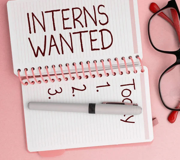 Inspiration Showing Sign Interns Wanted Business Idea Looking Job Trainee — Foto de Stock