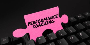 Text sign showing Performance Coaching, Business concept Facilitate the Development Point out the Good and Bad