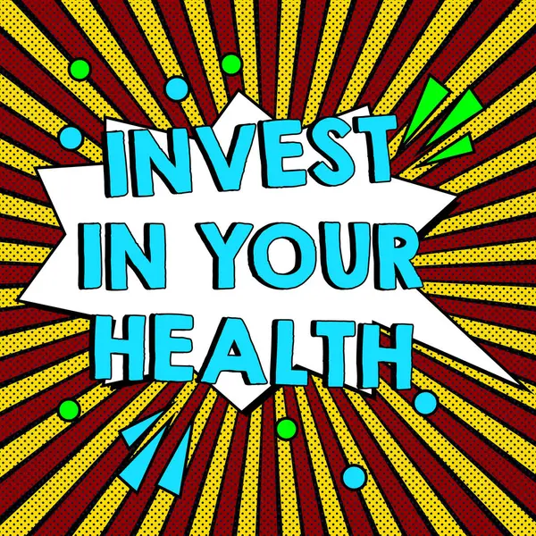 健康に投資するインスピレーションを示すテキスト ビジネスは健康的なライフスタイルを紹介 Food Wellness — ストック写真