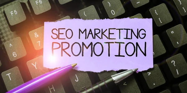 Text showing inspiration Seo Marketing Promotion, Concept meaning Strategy that implement to satisfy customers need