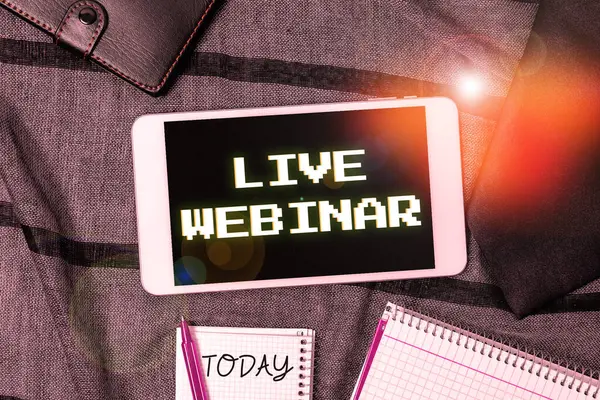 Sign Displaying Live Webinar Business Showcase Interactive Seminar Transmitted Web — 스톡 사진