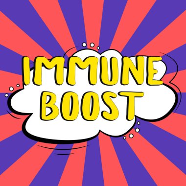 Bağışıklık Güçlendirici gösteren metin işareti, patojenlerin gelişimini engelleyen belirli bir hastalığa karşı koyabilen kavramsal fotoğraf