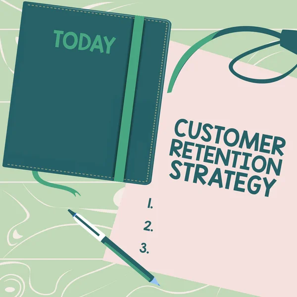 Conceptual display Customer Retention Strategy, Business approach activities companies take to reduce user defections