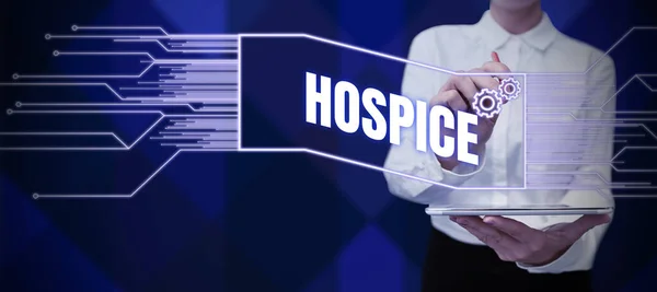 Χειρόγραφο Κείμενο Hospice Επιχειρηματική Προσέγγιση Επικεντρώνεται Στην Palliation Ενός Τελικού — Φωτογραφία Αρχείου