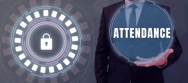 Conceptual display Attendance, Business idea Going regularly Being present at place or event Number of people