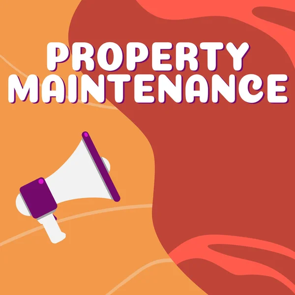 Text showing inspiration Property Maintenance, Business overview refers to overall upkeep of real property or land