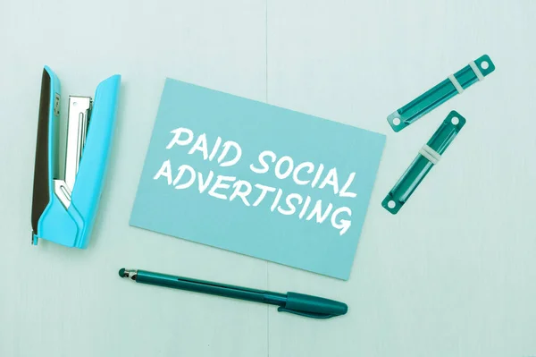 Text Sign Showing Paid Social Advertising Business Concept Way Pay — Stock Photo, Image