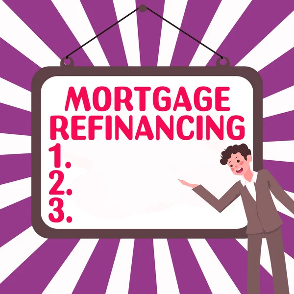 Sign Displaying Mortgage Refinancing Word Process Replacement Existing Debt Obligation — 스톡 사진