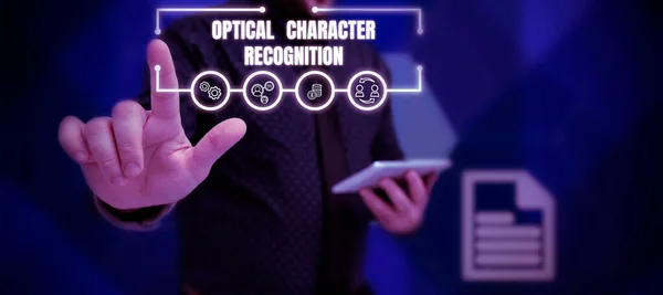Sign Display Optical Character Recognition Επιχειρηματική Έννοια Αναγνώριση Των Τυπωμένων — Φωτογραφία Αρχείου