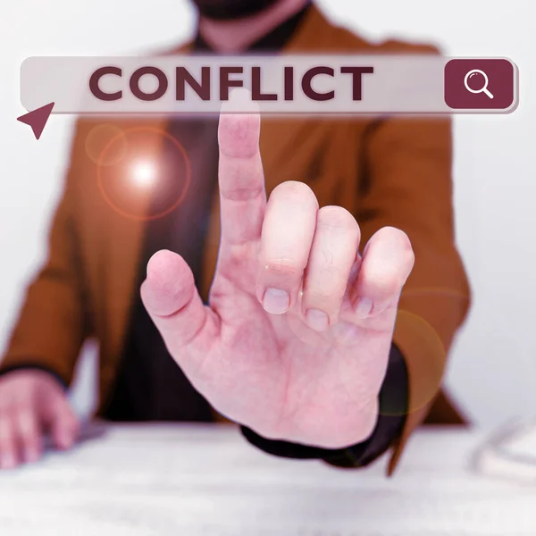 Sign Displaying Conflict Conceptual Photo Disagreeing Someone Goals Targets — Stock Photo, Image