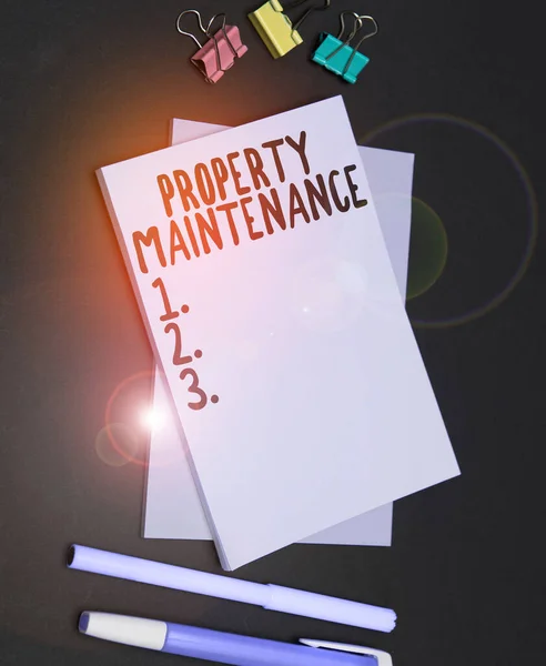 Conceptual caption Property Maintenance, Business approach refers to overall upkeep of real property or land