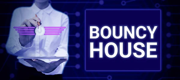 Text Caption Presenting Bouncy House Internet Concept Automated Program Runs — 스톡 사진