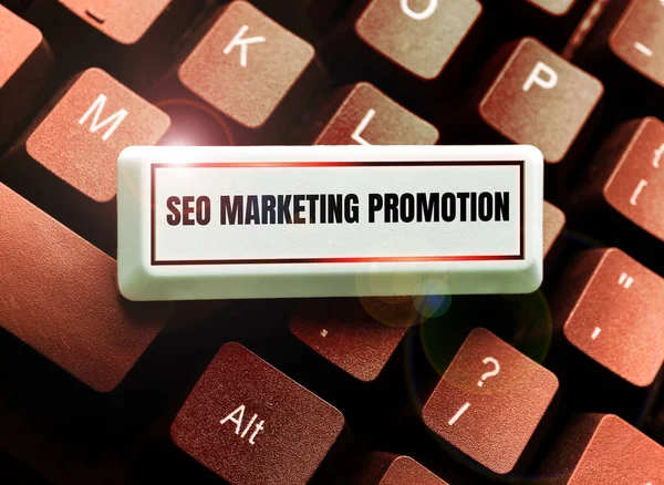 Text showing inspiration Seo Marketing Promotion, Business concept Strategy that implement to satisfy customers need