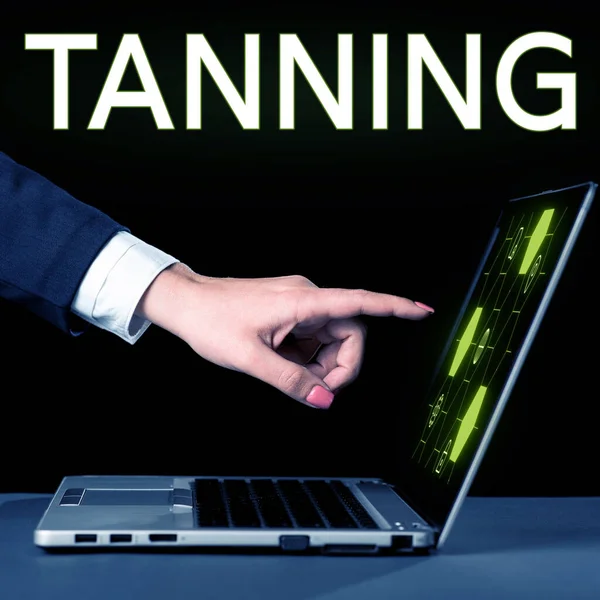 Conceptual display Tanning, Business showcase a natural darkening of the scin tissues after exposure to the sun