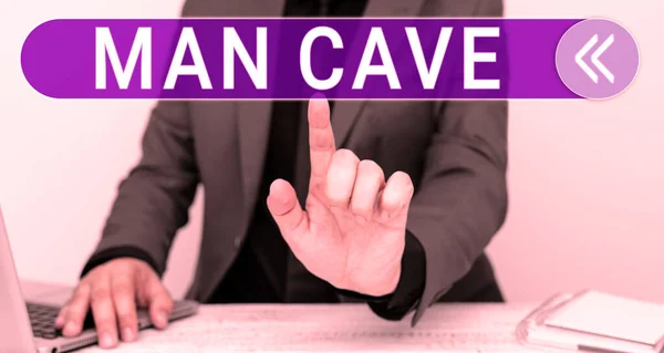 Writing displaying text Man Cave, Concept meaning a room, space or area of a dwelling reserved for a male person