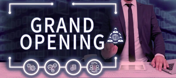 Didascalia Testo Che Presenta Grand Opening Business Overview Ribbon Cutting — Foto Stock