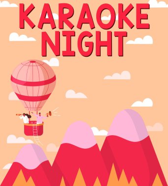 Metin işareti Karaoke Gecesi, Business Overview Entertainment 'ın bir makine tarafından çalınan enstrümantal müzik eşliğinde şarkı söylediğini gösteriyor