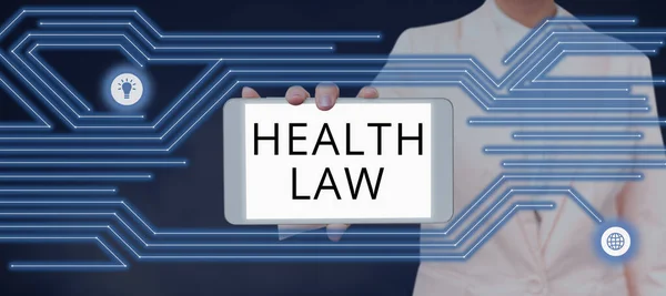 Text sign showing Health Law, Word Written on law to provide legal guidelines for the provision of healthcare