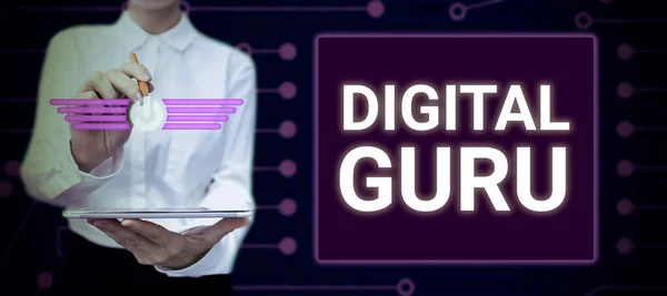 Sign Displaying Digital Guru Business Concept Teacher Intellectual Guide Matters — 스톡 사진