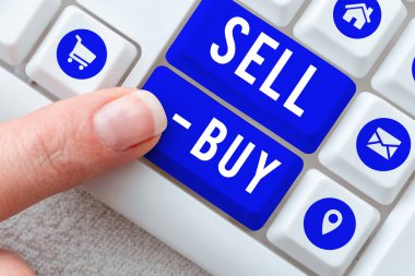 Writing displaying text Sell Buy, Business showcase an agreement which states whether a business partner wishes to vend