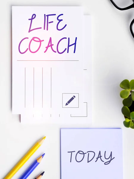 stock image Conceptual caption Life Coach, Concept meaning A person who advices clients how to solve their problems or goals