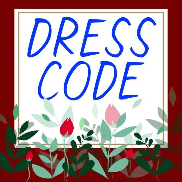 Texto Que Mostra Inspiração Código Vestido Palavra Escrito Uma Maneira — Fotografia de Stock