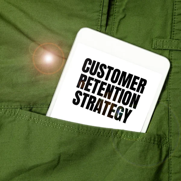 Text showing inspiration Customer Retention Strategy, Business concept activities companies take to reduce user defections