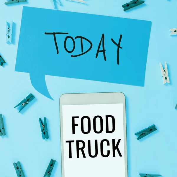 Ruční Psaní Znamení Jídlo Truck Slovo Pro Velké Vozidlo Vybavením — Stock fotografie