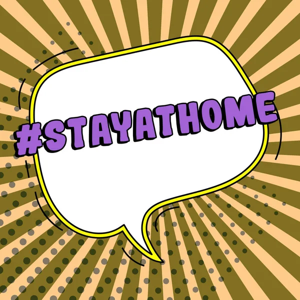 Text Sign Showing Stayathome Business Approach Trending Label Social Media — 图库照片