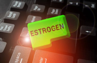 Handwriting text Estrogen, Word Written on Group of hormones promote the development of female characteristics