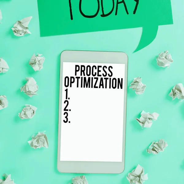 Sign displaying Process Optimization, Business idea Improve Organizations Efficiency Maximize Throughput