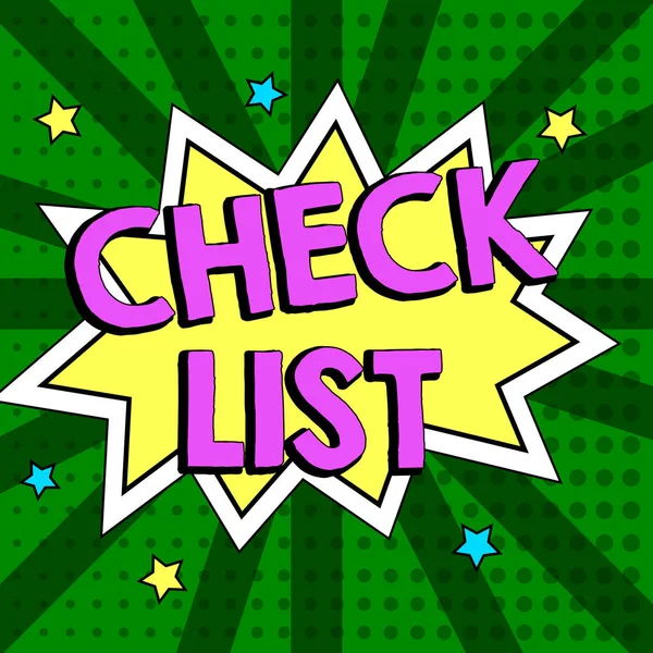 Handwriting text Check List, Business showcase Items required Things to be done Points to be considered