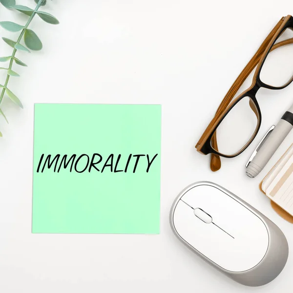 Text Sign Showing Immorality Business Approach State Quality Being Immoral — Stock Photo, Image