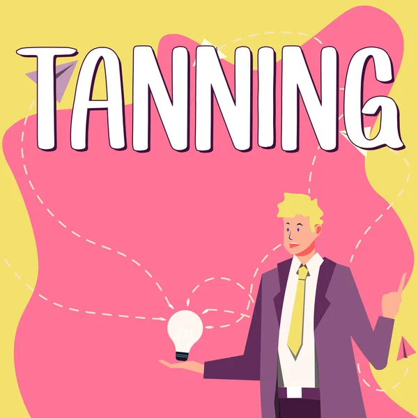 Conceptual display Tanning, Business idea a natural darkening of the scin tissues after exposure to the sun