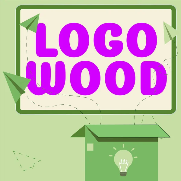 Text sign showing Logo Wood, Business showcase Recognizable design or symbol of a company inscribed on wood