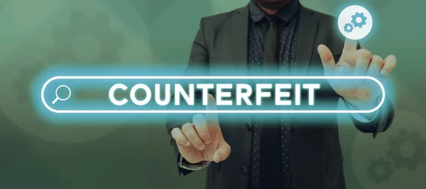 Hand Writing Sign Counterfeit Business Approach Made Imitation Something Else — Foto Stock