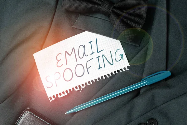 Writing displaying text Email Spoofing, Business concept secure the access and content of an email account or service