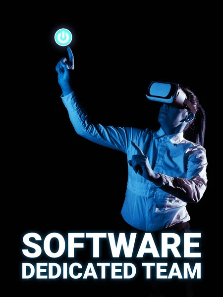 Sinal Texto Mostrando Software Dedicado Equipe Visão Geral Negócios Pessoas — Fotografia de Stock