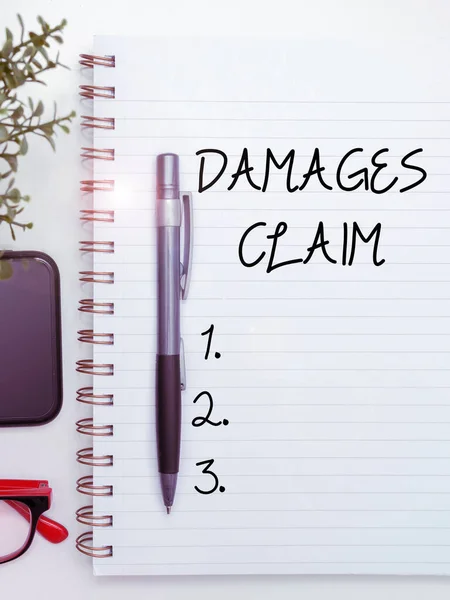 Hand Writing Sign Damages Claim Business Overview Demand Compensation Litigate — Stock Photo, Image