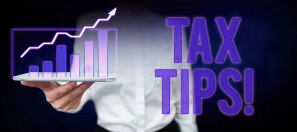 Inspiratie Toont Teken Belastingtips Woord Voor Hulp Ideeën Voor Belastingen — Stockfoto