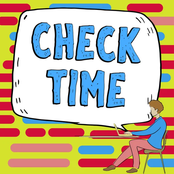 Handwriting text Check Time, Concept meaning instance of checking the time taken to cover a specific distance