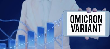 El yazısı metni Omicron Variant, kavramsal fotoğraf yeni bir koronavirüsün neden olduğu hafif ile şiddetli solunum hastalıkları