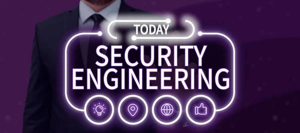 Text Sign Showing Security Engineering Business Concept Focus Security Aspects — Fotografia de Stock
