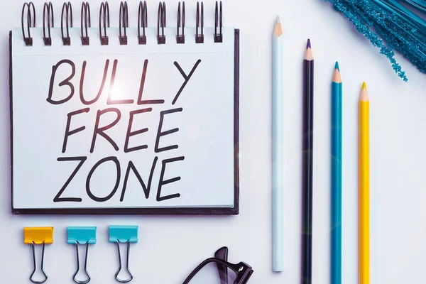 Sign displaying Bully Free Zone, Word for Be respectful to other bullying is not allowed here