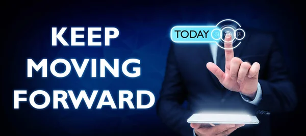 Hand Writing Sign Keep Moving Forward Business Approach Invitation Anyone — Foto de Stock